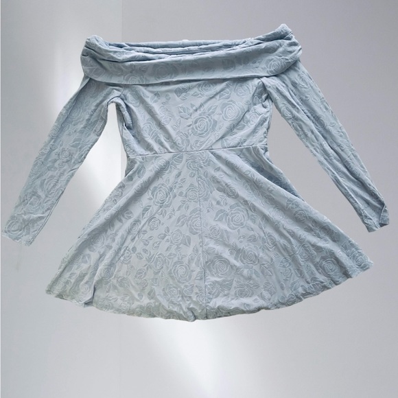 Wild Fable long sleeve Flocked mini fit and flare blue Off-Shoulder Dress XXL - Picture 2 of 10